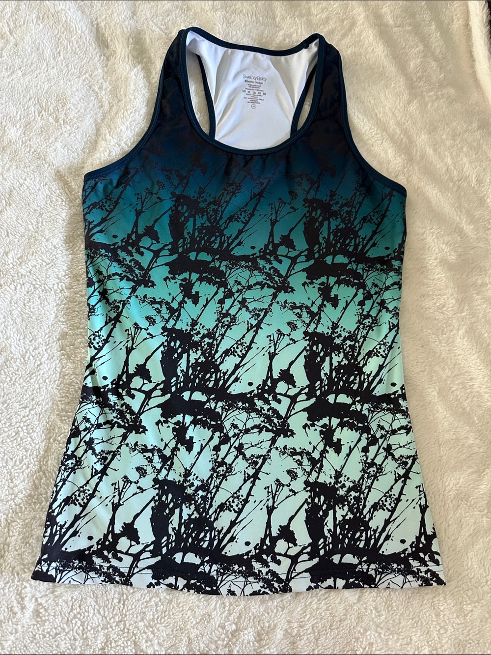 Sweaty Betty Teal Ombre Racerback Tank with Black Print